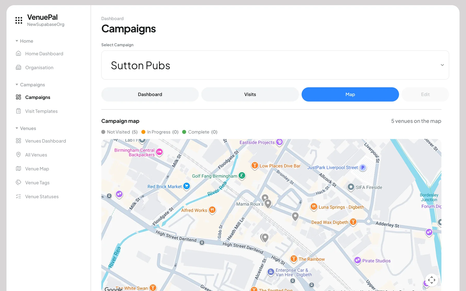 VenuePal campaign map