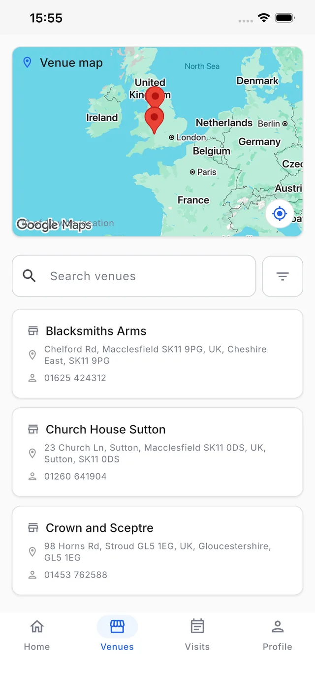 VenuePal native iOS venue map and list